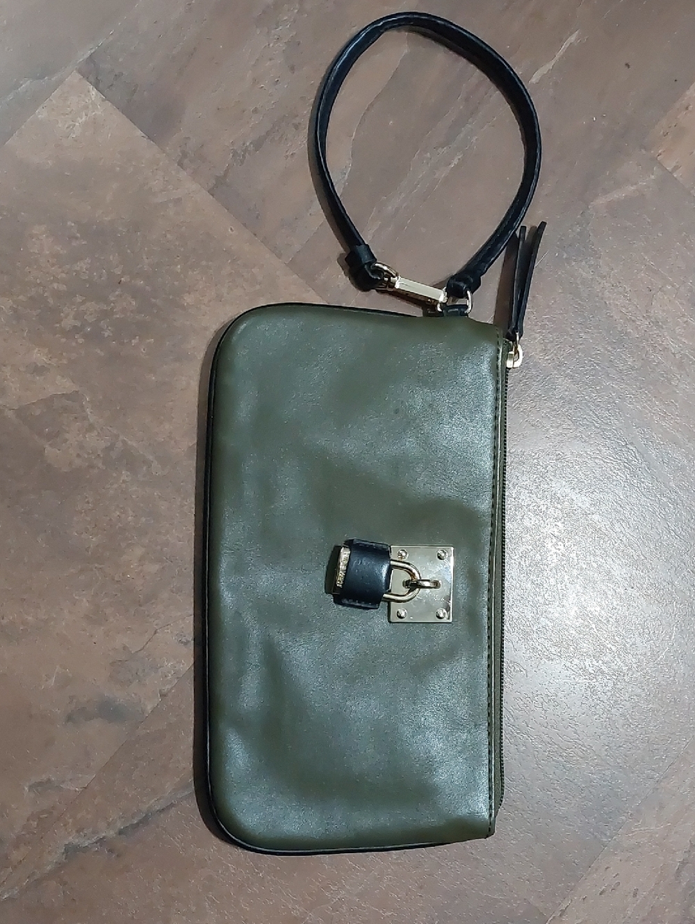 Nine West Olive Green Wristlet Clutch with Black Strap/Trim